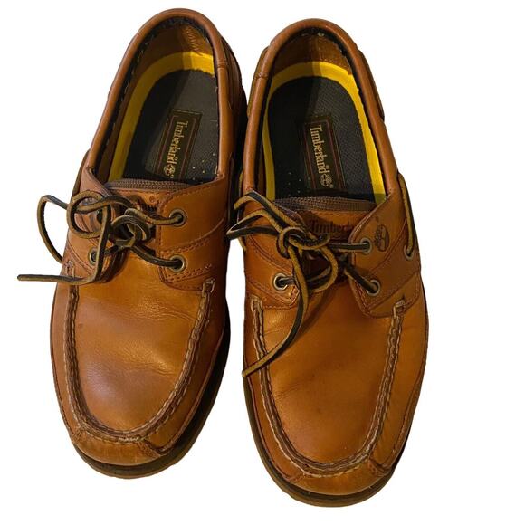 Timberland Shoes Mens 8.5M Chestnut Brown Leather Mock Toe 2 Eye Boat Shoes - Picture 1 of 11